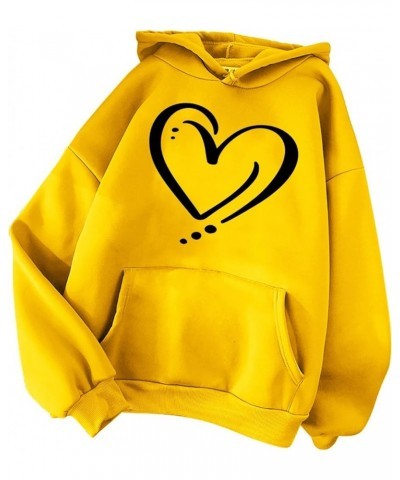 Women's Drawstraing Long Sleeve Trendy Hoodies Cute Heart Graphic Design Hooded Pullover Loose Sweatshirts 014 Yellow $6.41 H...