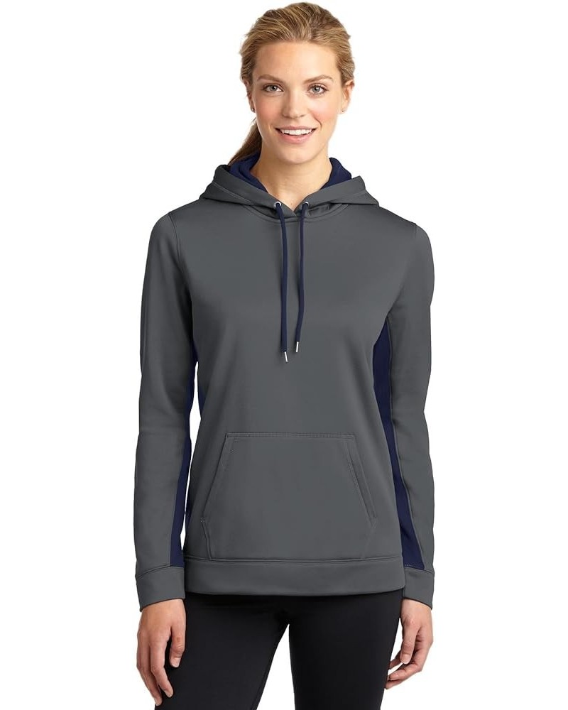 Women's Sport Wick Fleece Colorblock Hooded Dark Smoke Grey/ Navy $18.57 Hoodies & Sweatshirts