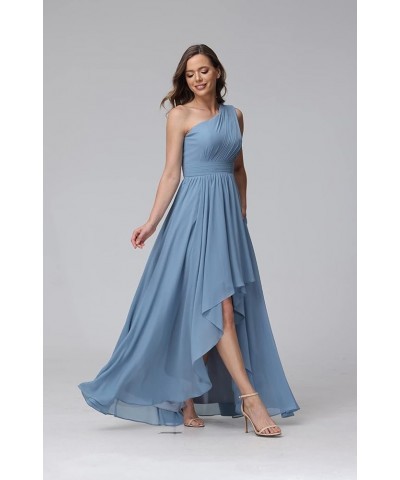 Women's One Shoulder Bridesmaid Dresses High Low Chiffon Evening Formal Gown with Pockets YZTS015 Black $26.95 Dresses