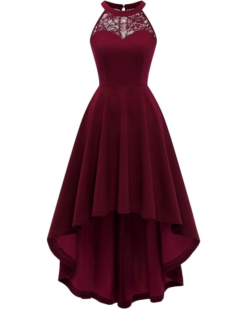 Women Prom Wedding Dress Cocktail Halter Lace A-Line Party Short Vintage Homecoming Dresses Hi-lo Burgundy $18.25 Dresses