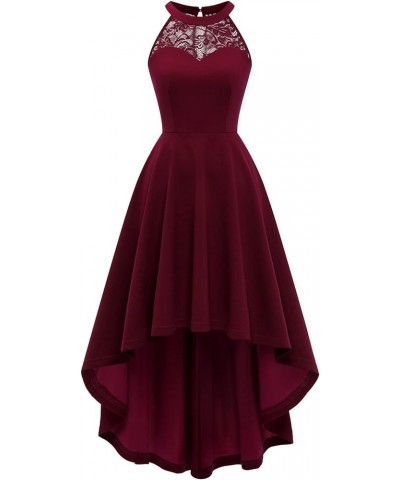 Women Prom Wedding Dress Cocktail Halter Lace A-Line Party Short Vintage Homecoming Dresses Hi-lo Burgundy $18.25 Dresses