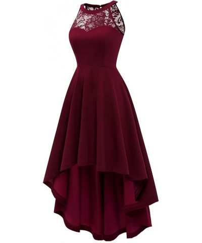 Women Prom Wedding Dress Cocktail Halter Lace A-Line Party Short Vintage Homecoming Dresses Hi-lo Burgundy $18.25 Dresses