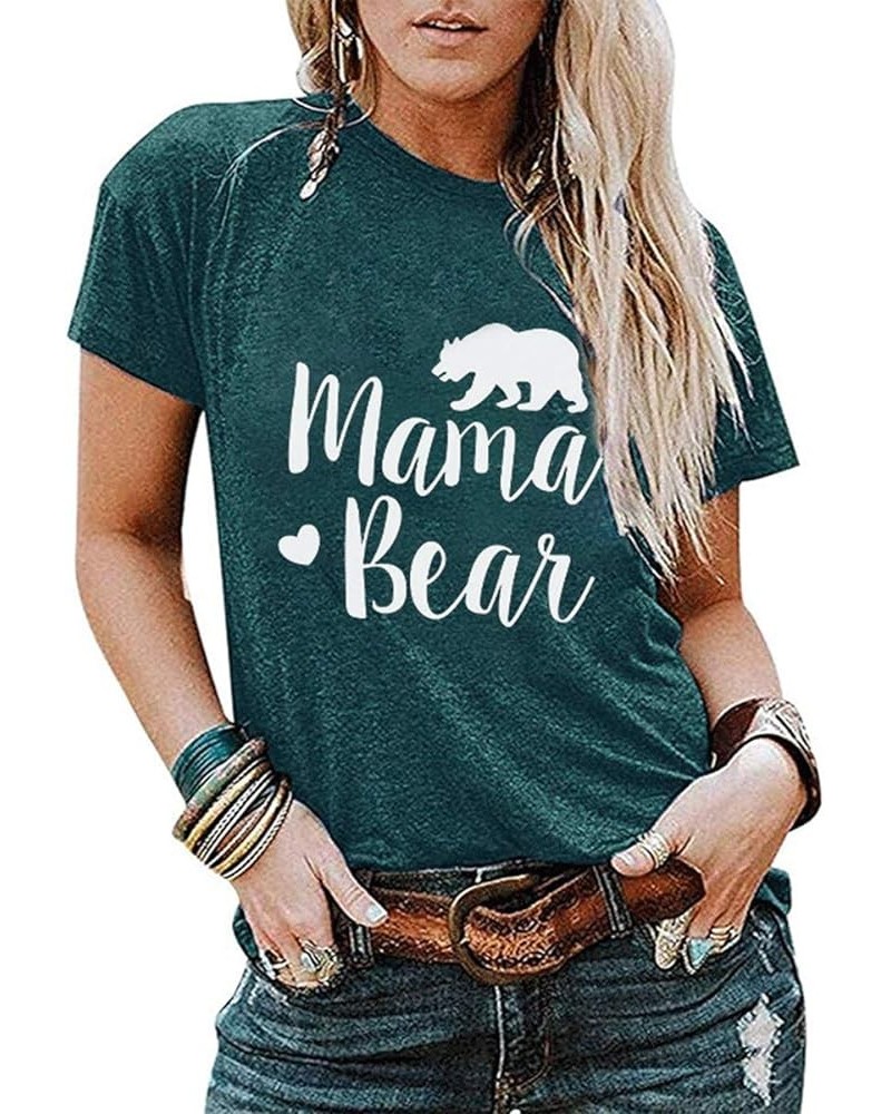 Women Mama Bear Graphic T-Shirts Summer Crew Neck Letter Print Short Sleeve Comfy Blouses Tees Dark Green $11.04 T-Shirts