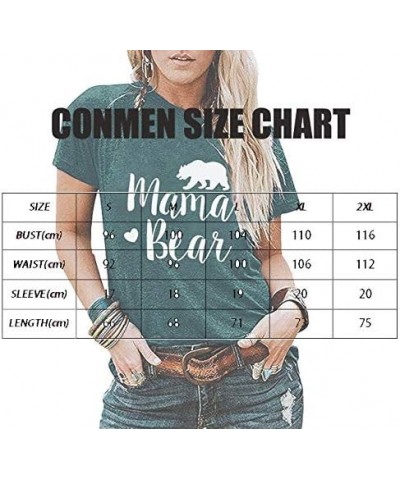 Women Mama Bear Graphic T-Shirts Summer Crew Neck Letter Print Short Sleeve Comfy Blouses Tees Dark Green $11.04 T-Shirts