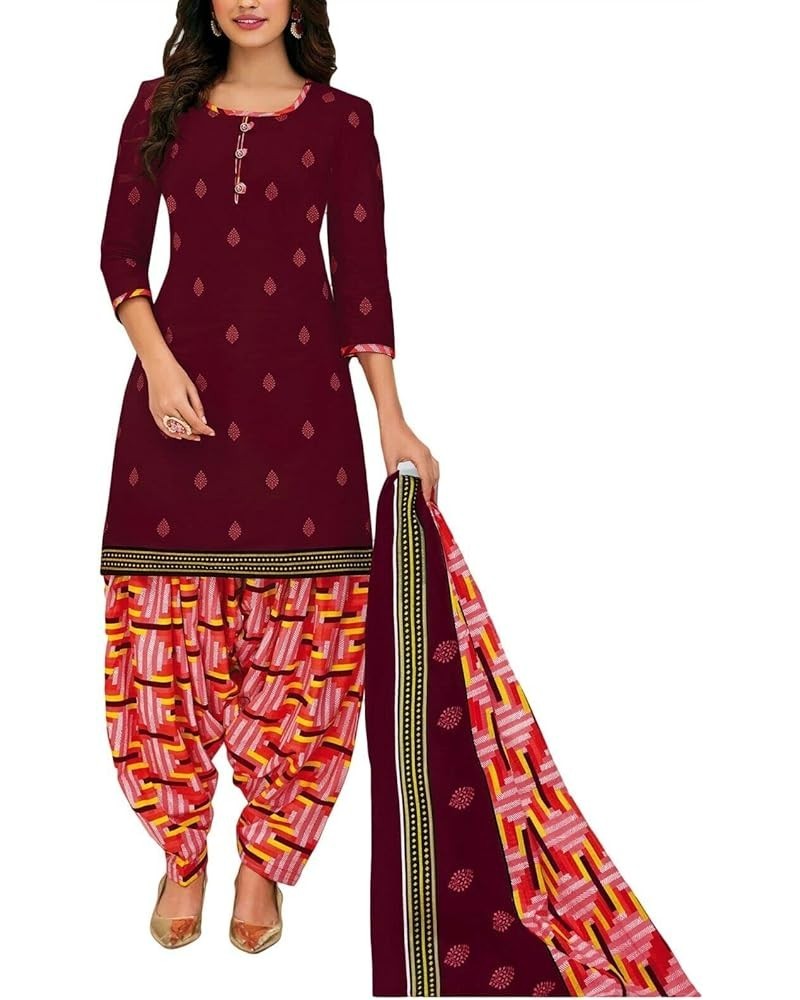 Casual Printed 100% Cotton Salwar Kameez with Cotton Mal Dupatta Wine (Py) $31.35 Dresses