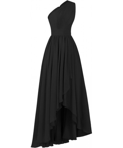 Women's One Shoulder Bridesmaid Dresses High Low Chiffon Evening Formal Gown with Pockets YZTS015 Black $26.95 Dresses