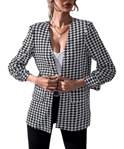 Women Work Casual Blazer with Pockets Open Front Office Suit Jacket Houndstooth Black and White $17.50 Blazers