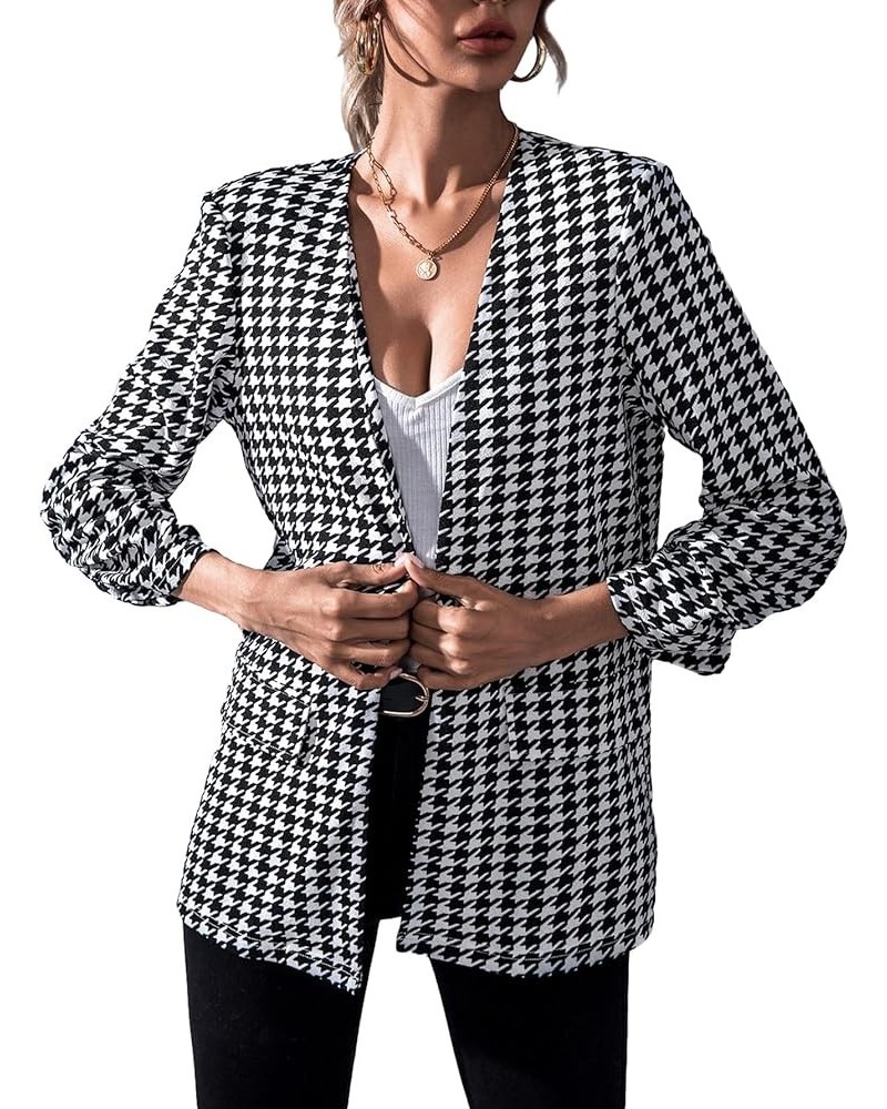 Women Work Casual Blazer with Pockets Open Front Office Suit Jacket Houndstooth Black and White $17.50 Blazers