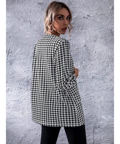 Women Work Casual Blazer with Pockets Open Front Office Suit Jacket Houndstooth Black and White $17.50 Blazers