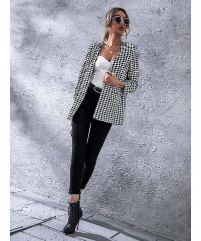 Women Work Casual Blazer with Pockets Open Front Office Suit Jacket Houndstooth Black and White $17.50 Blazers