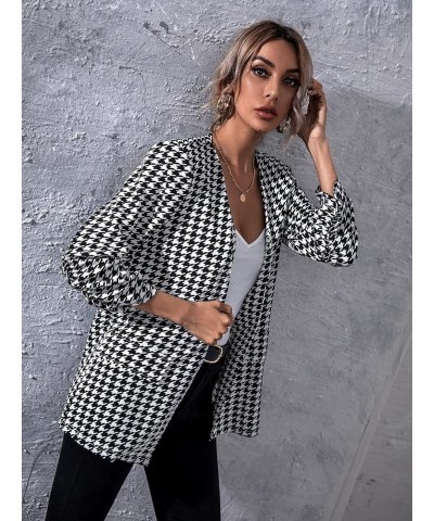 Women Work Casual Blazer with Pockets Open Front Office Suit Jacket Houndstooth Black and White $17.50 Blazers