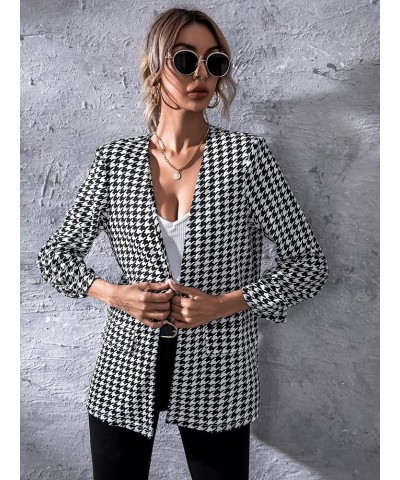 Women Work Casual Blazer with Pockets Open Front Office Suit Jacket Houndstooth Black and White $17.50 Blazers