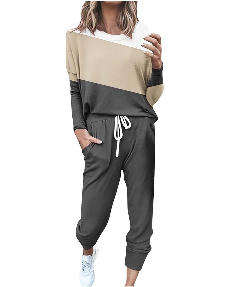 Sweat Suit for Women 2 Piece Set Long Sleeve Pullover Sweatshirt Baggy Sweatpants Sets Pockets Oversized Tracksuits Khaki~lig...