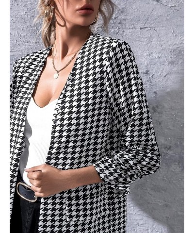 Women Work Casual Blazer with Pockets Open Front Office Suit Jacket Houndstooth Black and White $17.50 Blazers