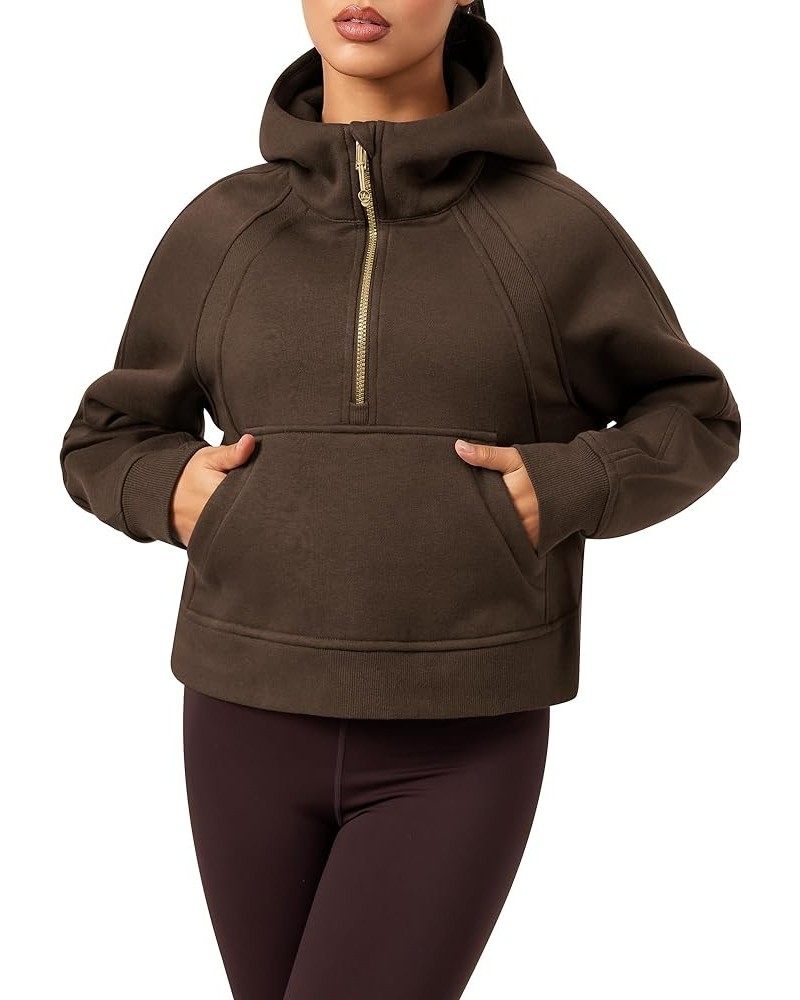 Fleece Lined Womens Sweatshirt - Half Zip Cropped Pullover Women With Stand Collar & Thumb Hole 1 Roasted Brown $22.09 Hoodie...