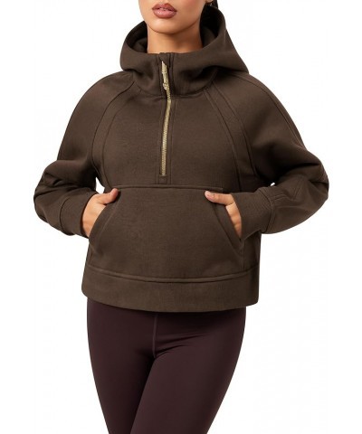 Fleece Lined Womens Sweatshirt - Half Zip Cropped Pullover Women With Stand Collar & Thumb Hole 1 Roasted Brown $22.09 Hoodie...