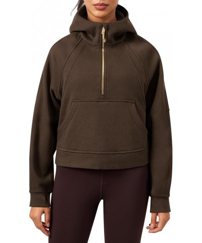 Fleece Lined Womens Sweatshirt - Half Zip Cropped Pullover Women With Stand Collar & Thumb Hole 1 Roasted Brown $22.09 Hoodie...