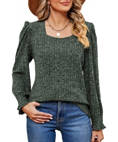 Long Sleeve Shirts For Women Puff Sleeve Tops for Women Fashion Crewneck Sweatshirts Green 4 $8.47 Hoodies & Sweatshirts