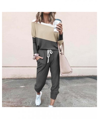 Sweat Suit for Women 2 Piece Set Long Sleeve Pullover Sweatshirt Baggy Sweatpants Sets Pockets Oversized Tracksuits Khaki~lig...