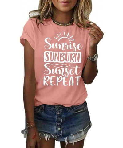 Womens Summer Graphic Tees Shirts 2024 Trendy Tshirts Loose Fit Short Sleeve T-Shirts Tops for Women Q Pink $14.39 T-Shirts