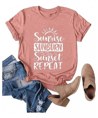 Womens Summer Graphic Tees Shirts 2024 Trendy Tshirts Loose Fit Short Sleeve T-Shirts Tops for Women Q Pink $14.39 T-Shirts