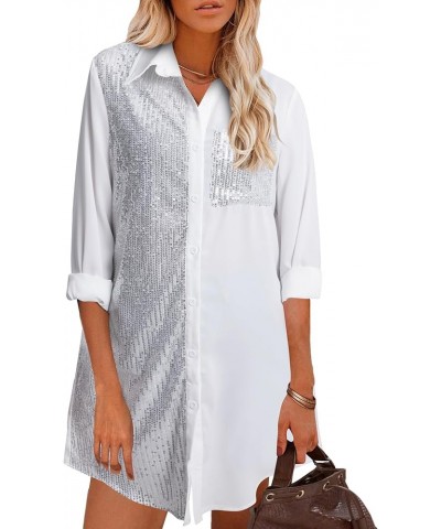 Button Dress Sparkly - Oversized Glitter - Shirts Womens Long Sleeve Button Up Blouse Dress Sequin Dressy Tops Shirt Dresses ...