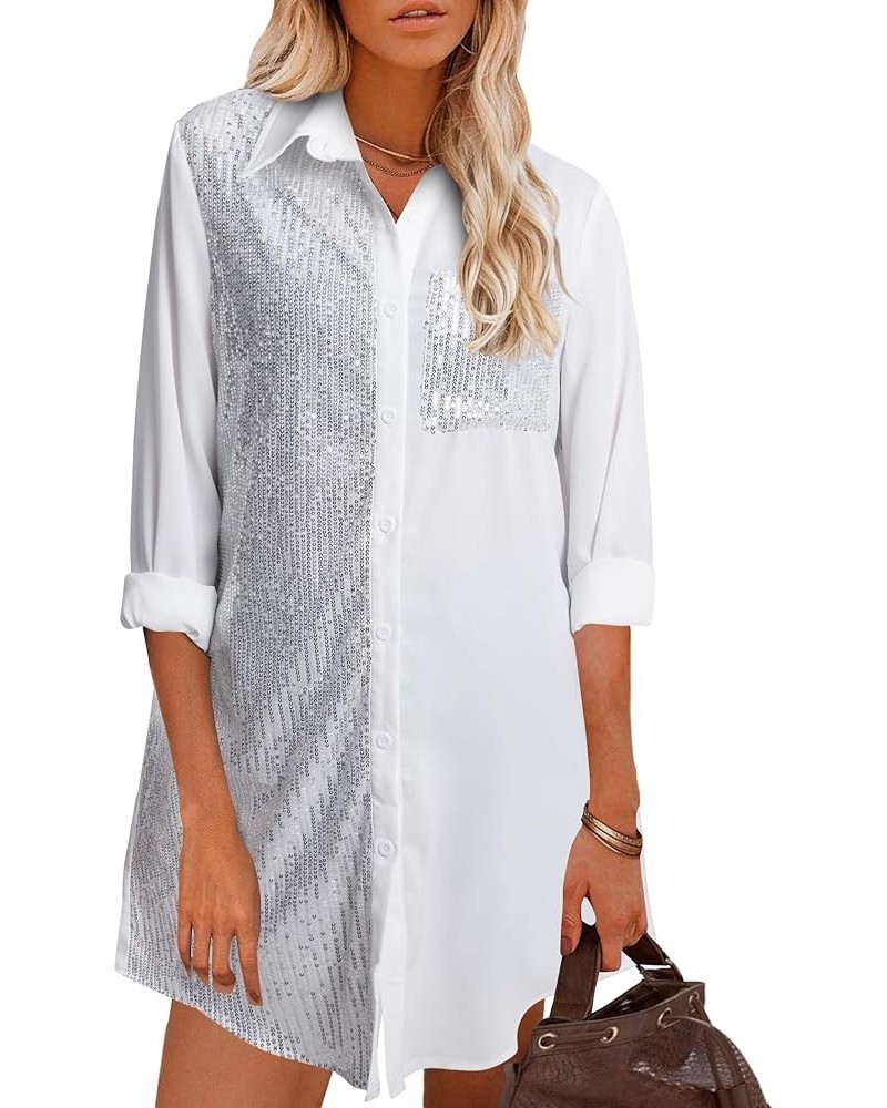 Button Dress Sparkly - Oversized Glitter - Shirts Womens Long Sleeve Button Up Blouse Dress Sequin Dressy Tops Shirt Dresses ...