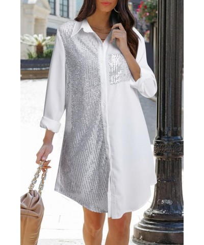 Button Dress Sparkly - Oversized Glitter - Shirts Womens Long Sleeve Button Up Blouse Dress Sequin Dressy Tops Shirt Dresses ...