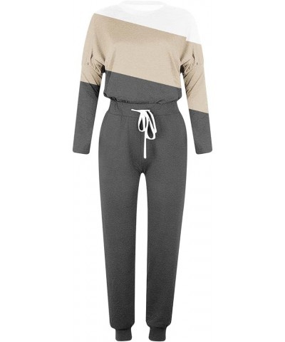 Sweat Suit for Women 2 Piece Set Long Sleeve Pullover Sweatshirt Baggy Sweatpants Sets Pockets Oversized Tracksuits Khaki~lig...