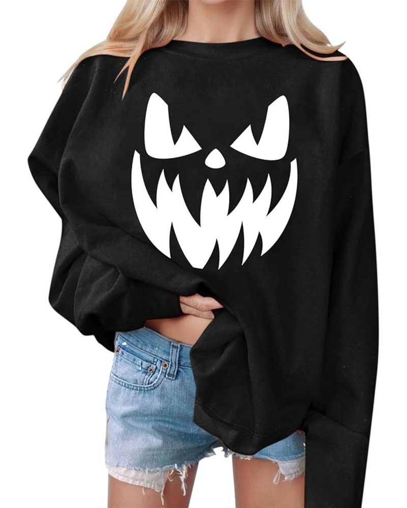 Halloween Sweatshirts For Women,2023 Fall Fashion Cute Pumpkin Graphic Long Sleeve Top Ghost Face Printed Shirt H-black $7.61...