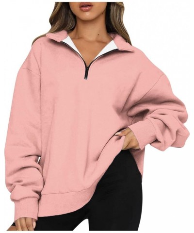 Sweatshirts Women Long Sleeve Zip Up Pullover Y2K Hoodies Plus Size Solid Loose Fit Casual Athletic Winter Outfits 17 Pink $6...