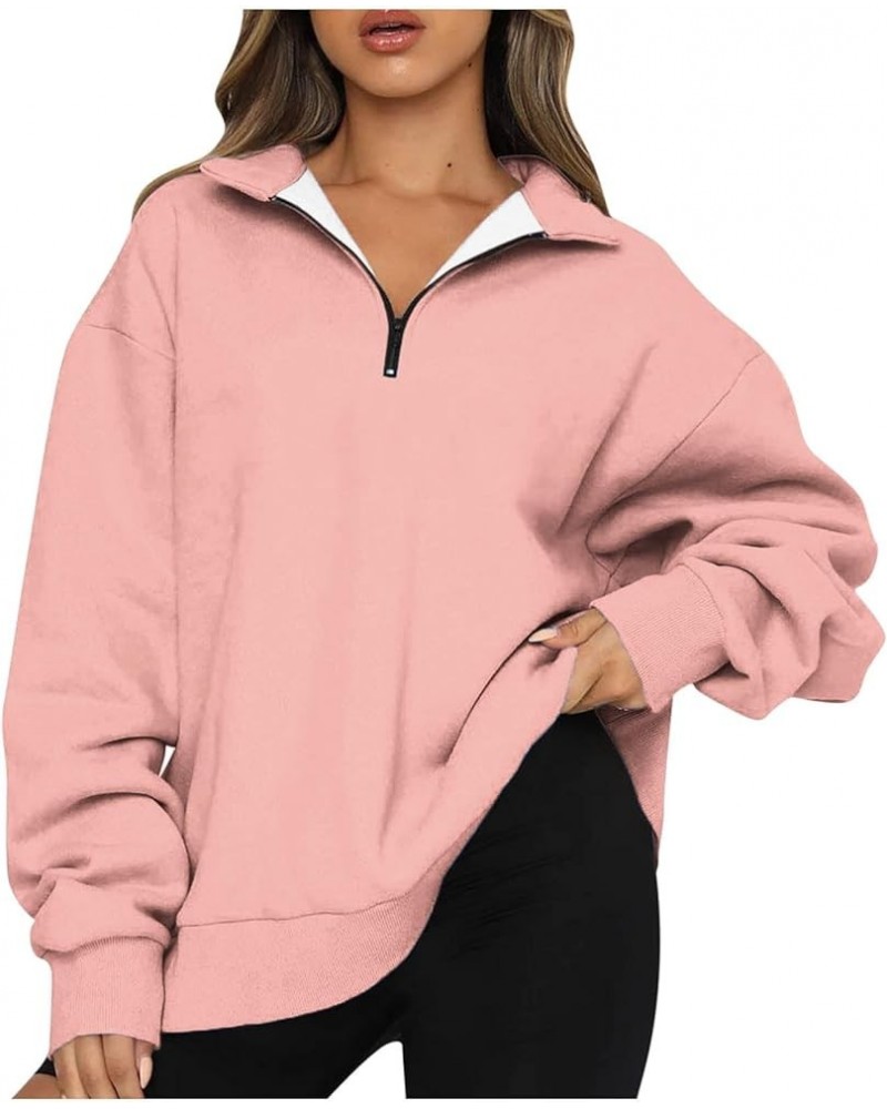 Sweatshirts Women Long Sleeve Zip Up Pullover Y2K Hoodies Plus Size Solid Loose Fit Casual Athletic Winter Outfits 17 Pink $6...