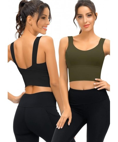 V Neck Longline Sports Bras for Women Open Back High Coverage Workout Tops Wide Straps Padded Yoga Gym Fitness Tank Bra A-2pc...