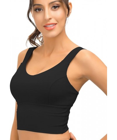 V Neck Longline Sports Bras for Women Open Back High Coverage Workout Tops Wide Straps Padded Yoga Gym Fitness Tank Bra A-2pc...