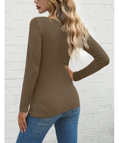 Women's Elegant Slim Fit Ribbed Long Sleeve Sweetheart Neck Top Shirt Coffee $10.50 Blouses