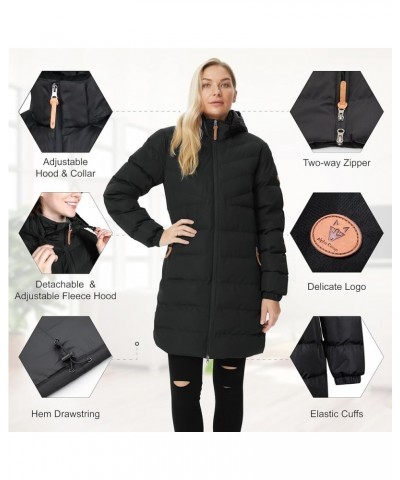 Women's Puffer Jacket, Thicken Waterproof Long Winter Coats with Removable Hood, Two-Way Zipper Black $32.50 Jackets