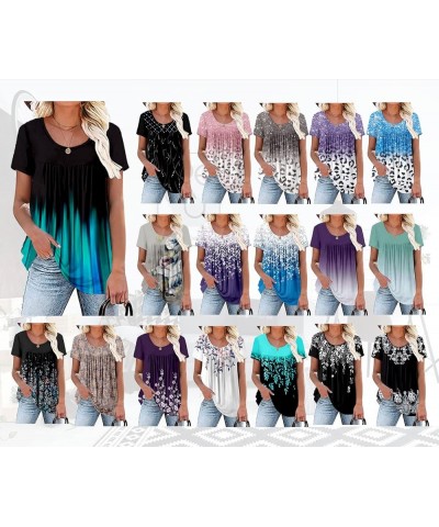 Womens Summer Plus Size Tops Blouses Short Sleeve Shirts Lace Pleated Tunic Tops M-4XL A1 A-purple $16.57 Tops