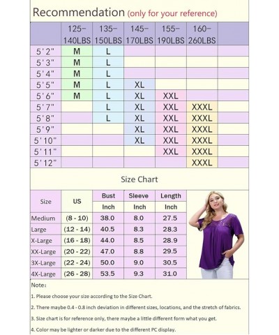 Womens Summer Plus Size Tops Blouses Short Sleeve Shirts Lace Pleated Tunic Tops M-4XL A1 A-purple $16.57 Tops