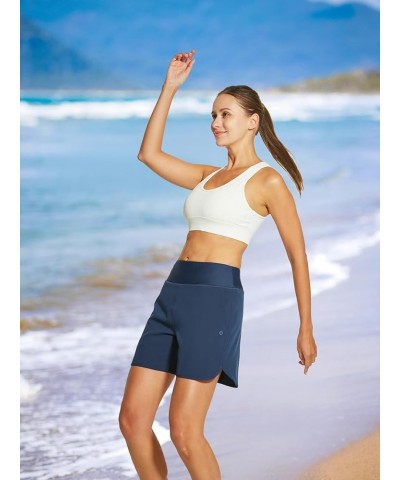 Women's 5'' High Waisted Swim Board Shorts with Pockets Liner Quick Dry Swimsuit Bottoms Trunks Navy $12.47 Swimsuits