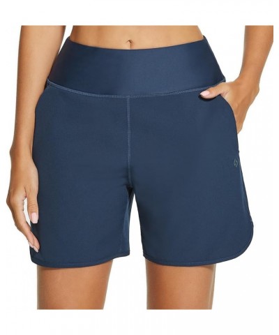 Women's 5'' High Waisted Swim Board Shorts with Pockets Liner Quick Dry Swimsuit Bottoms Trunks Navy $12.47 Swimsuits