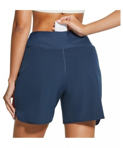 Women's 5'' High Waisted Swim Board Shorts with Pockets Liner Quick Dry Swimsuit Bottoms Trunks Navy $12.47 Swimsuits