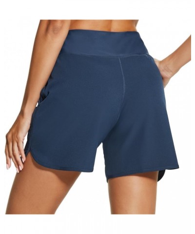 Women's 5'' High Waisted Swim Board Shorts with Pockets Liner Quick Dry Swimsuit Bottoms Trunks Navy $12.47 Swimsuits