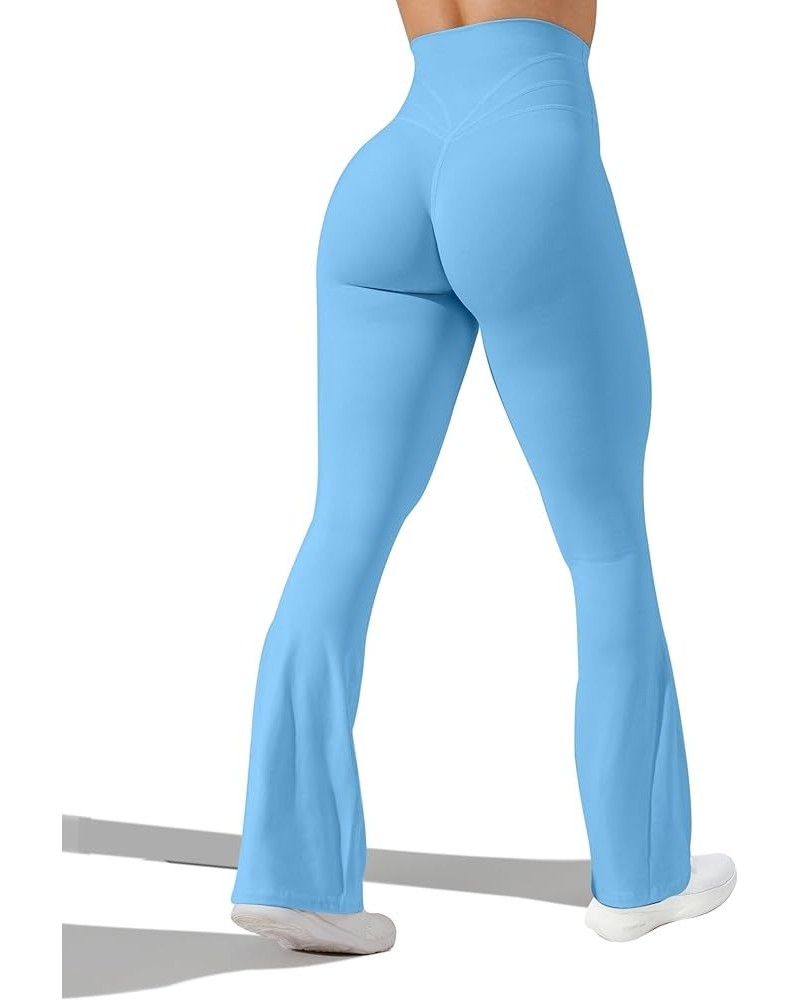 High Waisted Flare Leggings for Women Tummy Control Butt Lifting Workout Yoga Wide Leg Pants Blue $18.35 Leggings