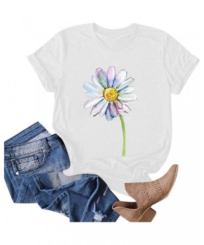 YUAEEEN Sunflower Graphic Shirt for Women Short Sleeve Summer Casual Tops Cute Flower Print Holiday Tee Shirt for Teen Girls ...