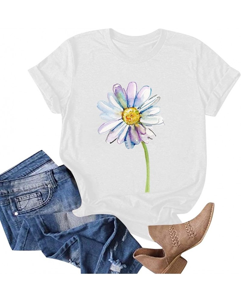 YUAEEEN Sunflower Graphic Shirt for Women Short Sleeve Summer Casual Tops Cute Flower Print Holiday Tee Shirt for Teen Girls ...