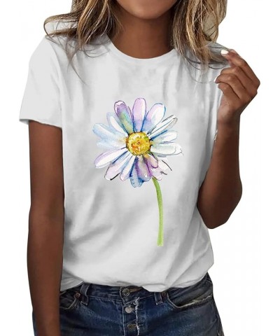 YUAEEEN Sunflower Graphic Shirt for Women Short Sleeve Summer Casual Tops Cute Flower Print Holiday Tee Shirt for Teen Girls ...