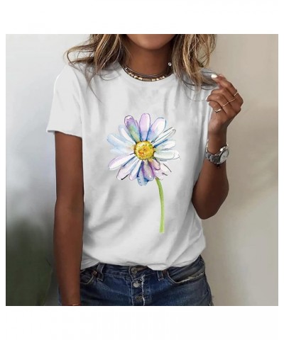 YUAEEEN Sunflower Graphic Shirt for Women Short Sleeve Summer Casual Tops Cute Flower Print Holiday Tee Shirt for Teen Girls ...