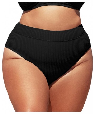 Women Swimsuit Plus Size Bikini Bottom High Waisted Ribbed Texture Modest Widen Band Bathing Suit Black $17.99 Swimsuits