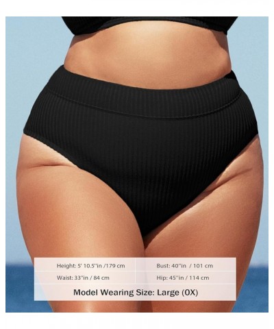 Women Swimsuit Plus Size Bikini Bottom High Waisted Ribbed Texture Modest Widen Band Bathing Suit Black $17.99 Swimsuits