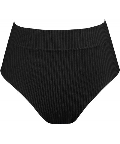 Women Swimsuit Plus Size Bikini Bottom High Waisted Ribbed Texture Modest Widen Band Bathing Suit Black $17.99 Swimsuits